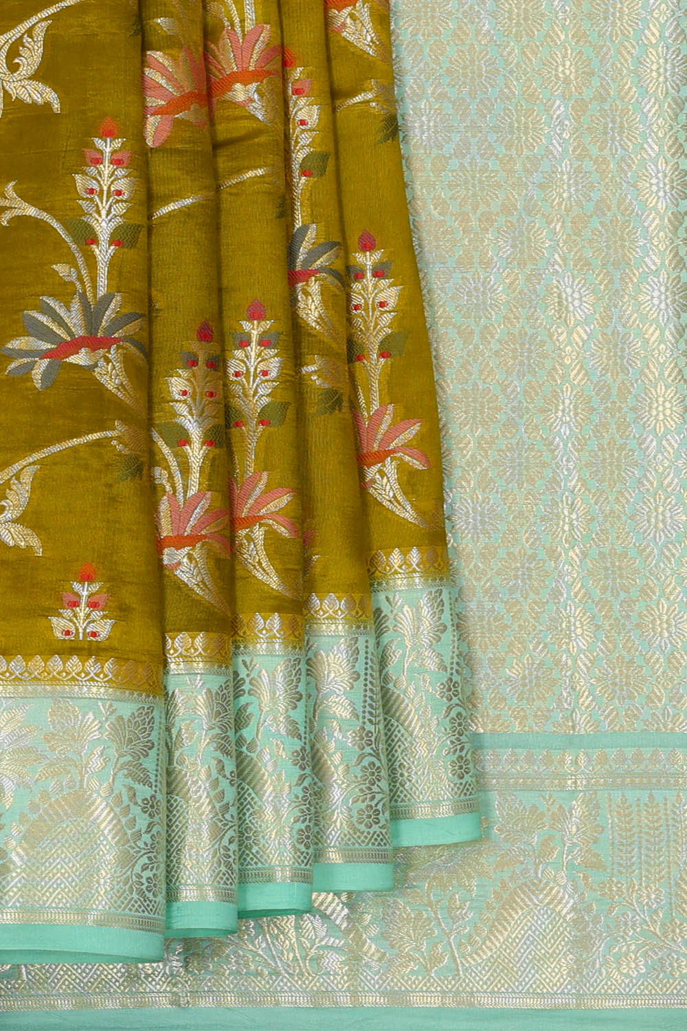 Image of Banarasi Silk Olive Green Saree