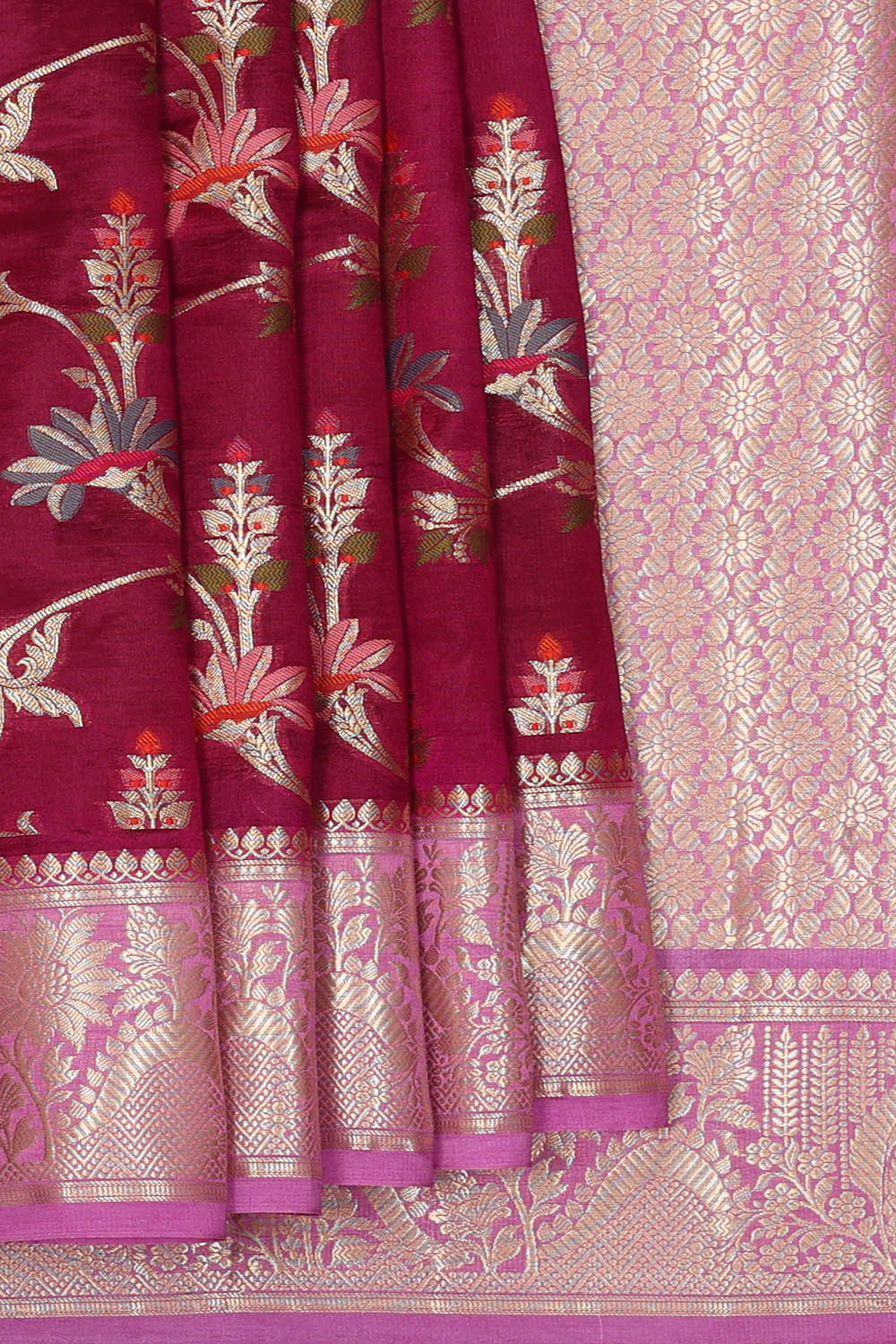 Image of Banarasi Silk Wine Purple Saree