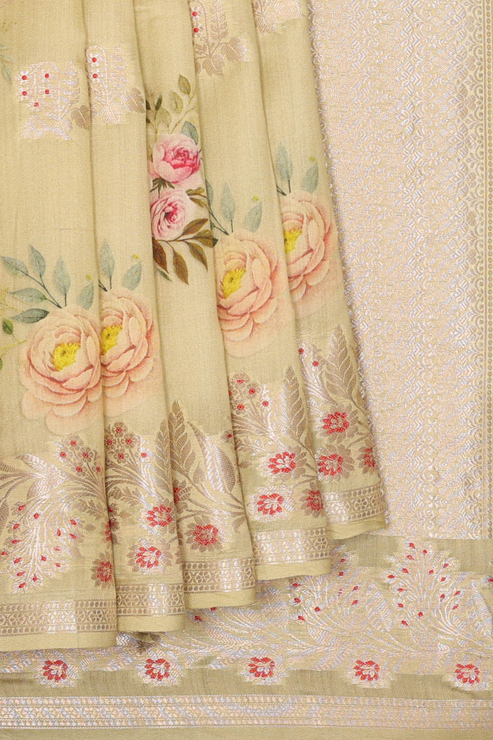Image of Cream Banarasi Chiniya Silk Saree