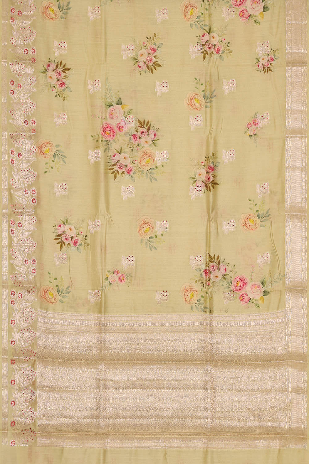 Image of Cream Banarasi Chiniya Silk Saree
