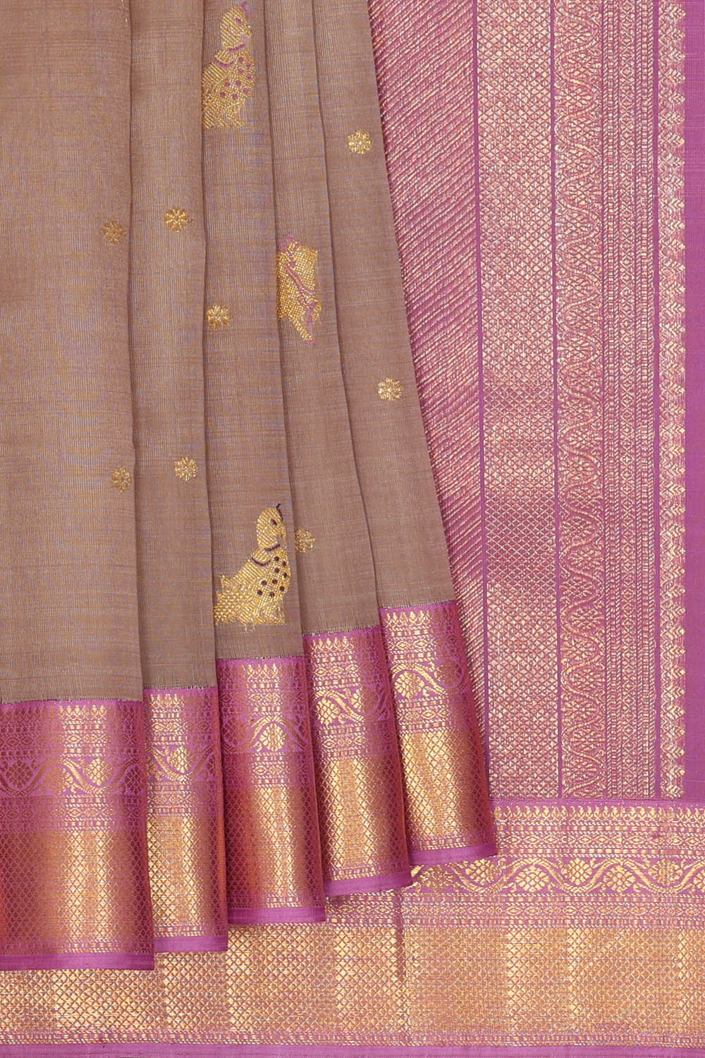 Image of Kanchi-Kora Silk Muted Lavender Saree
