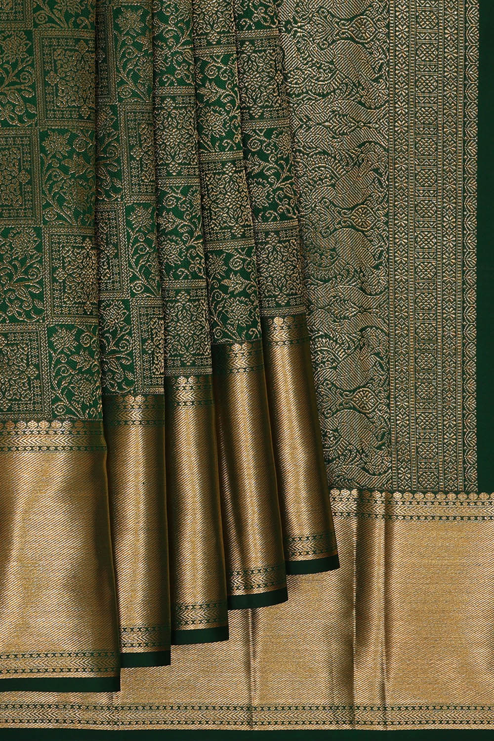Image of Kanchipattu Silk Bottle Green Saree