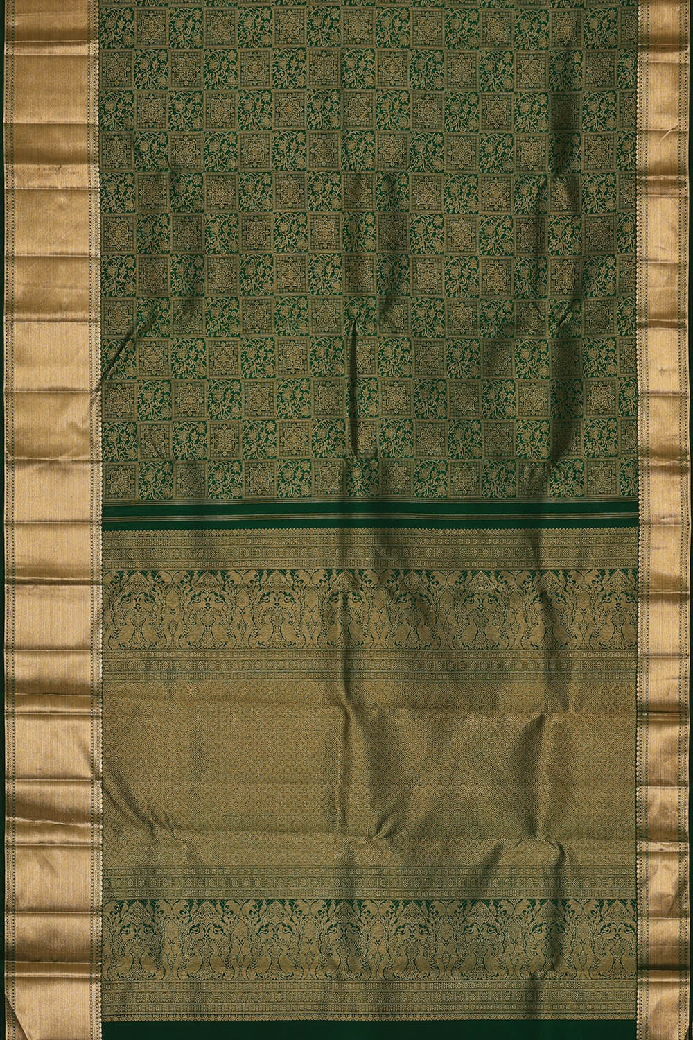 Image of Kanchipattu Silk Bottle Green Saree
