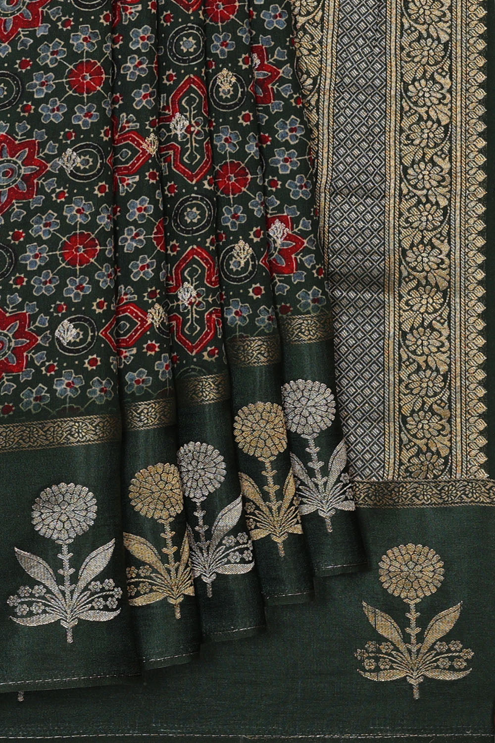 Image of Green Print Silk Saree