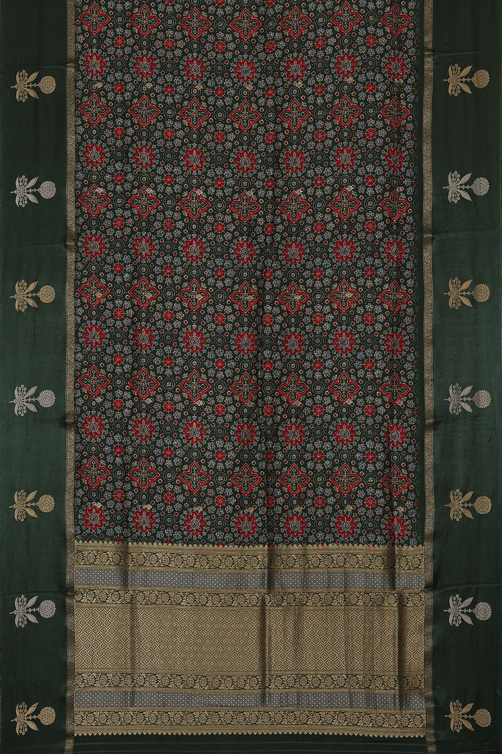 Image of Green Print Silk Saree