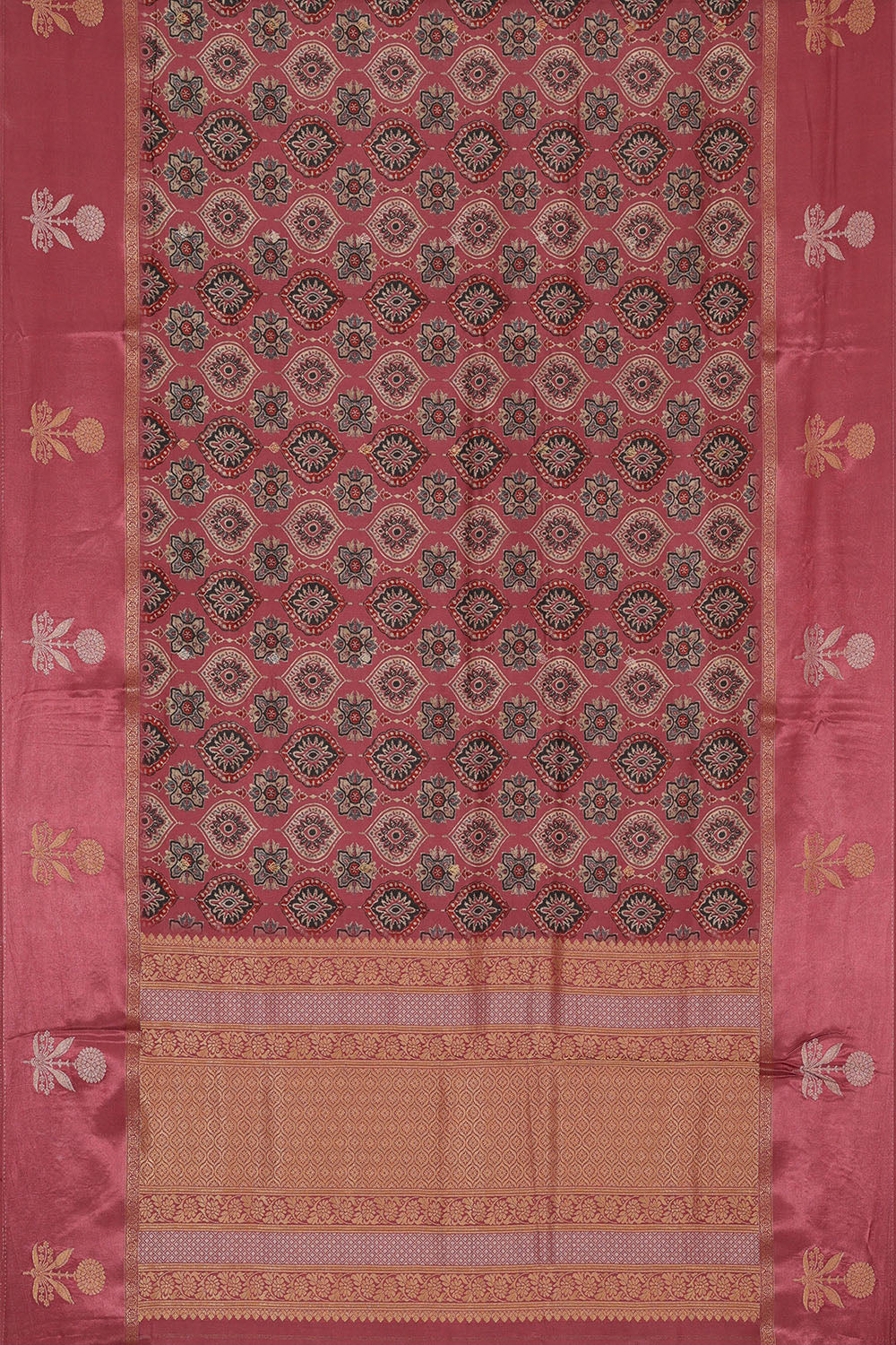 Image of Mauve-Pink Print Silk Saree