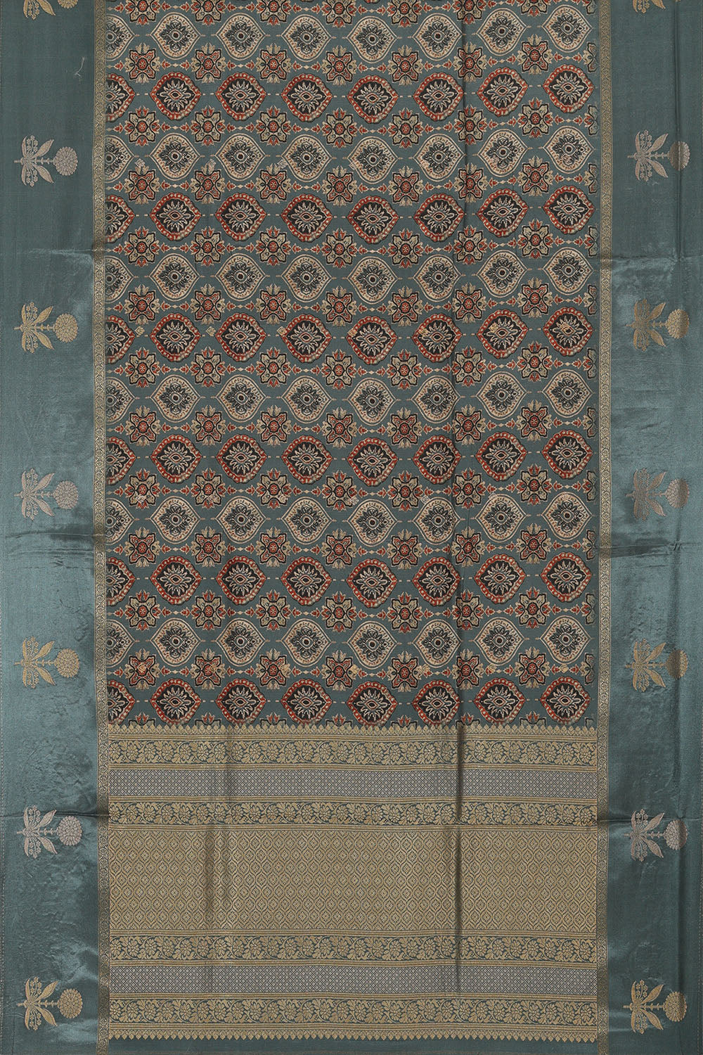 Image of Grey Print Silk Saree