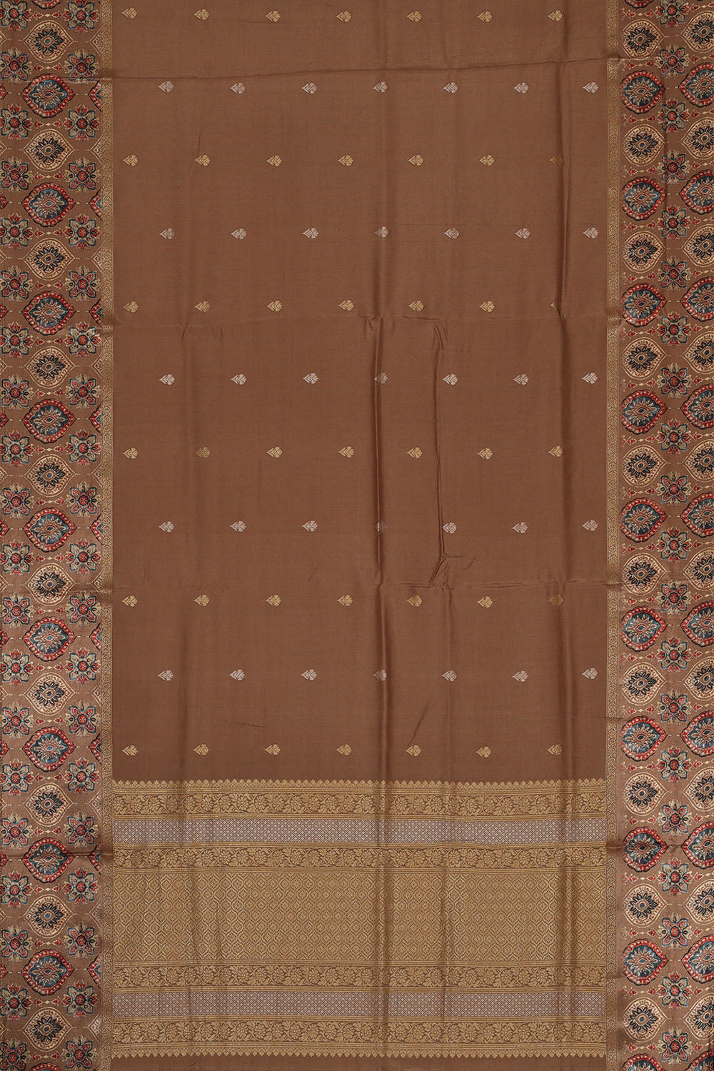 Image of Brown Print Silk Saree