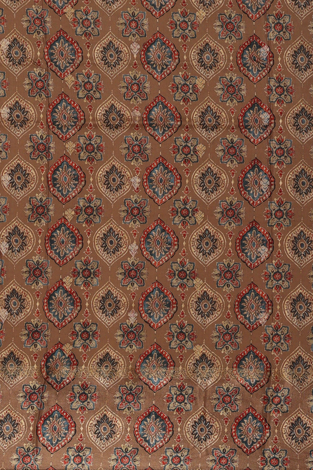 Image of Brown Print Silk Saree