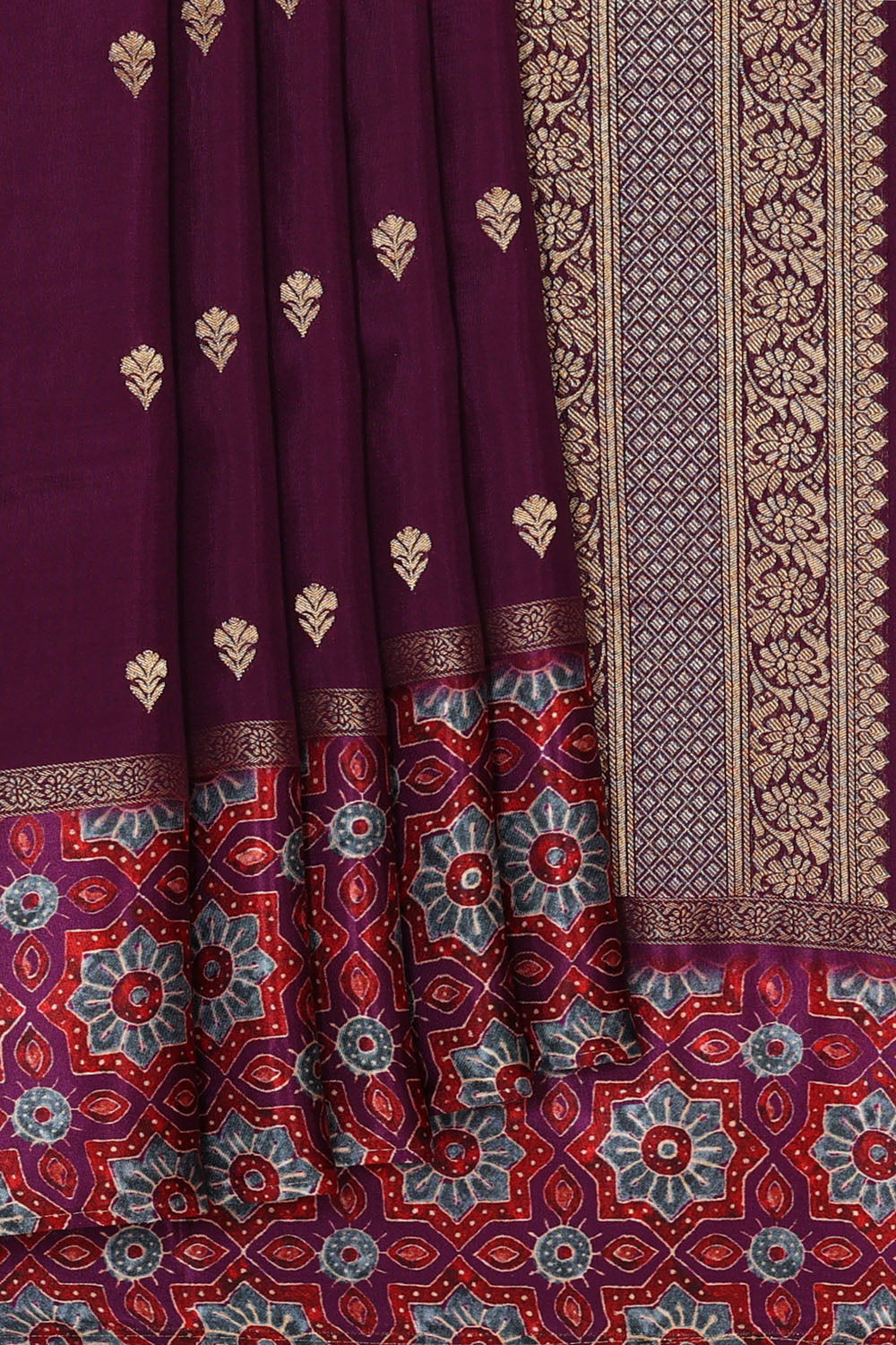 Image of Violet Print Silk Saree