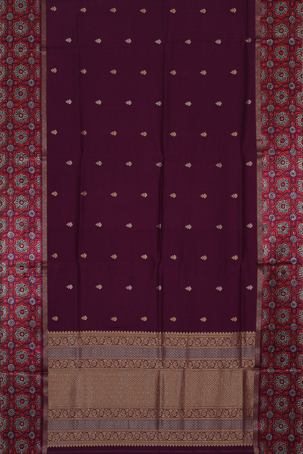 Image of Violet Print Silk Saree