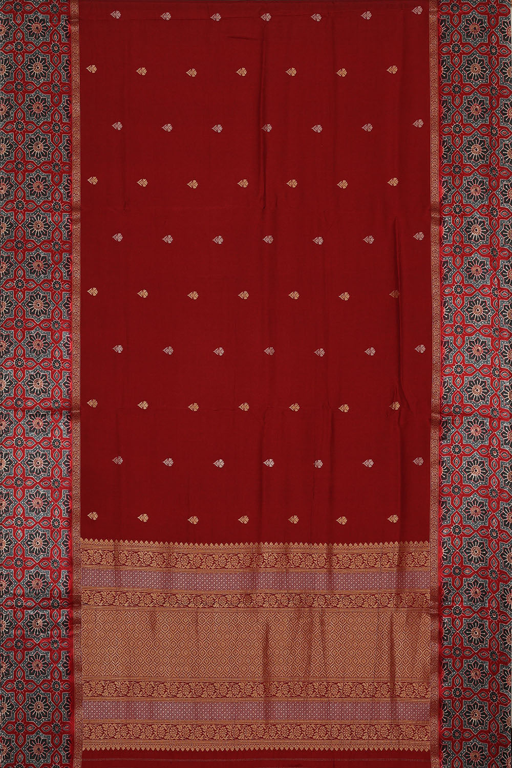 Image of Maroon Print Silk Saree