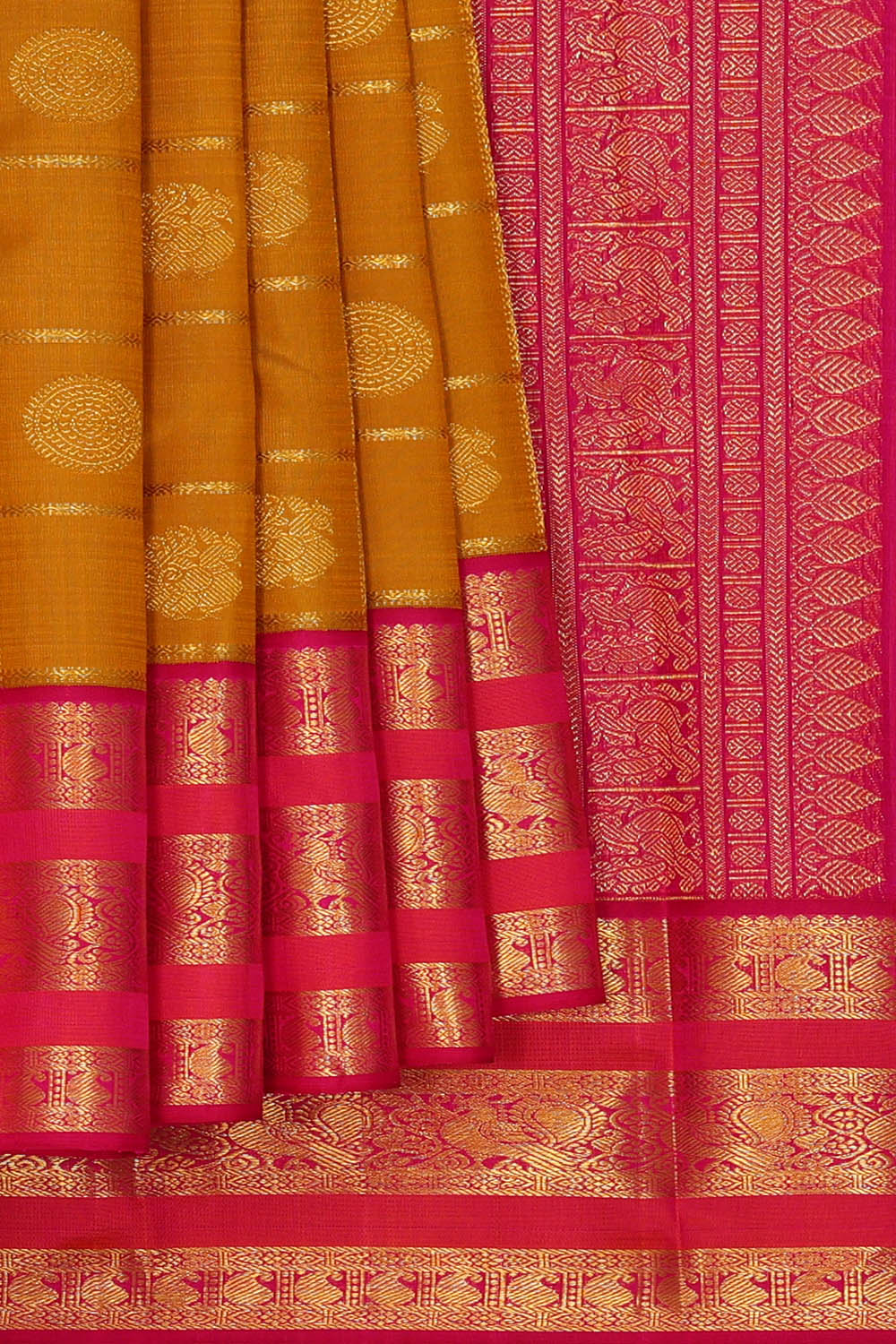 Image of Arani Silk Mustard Yellow Saree