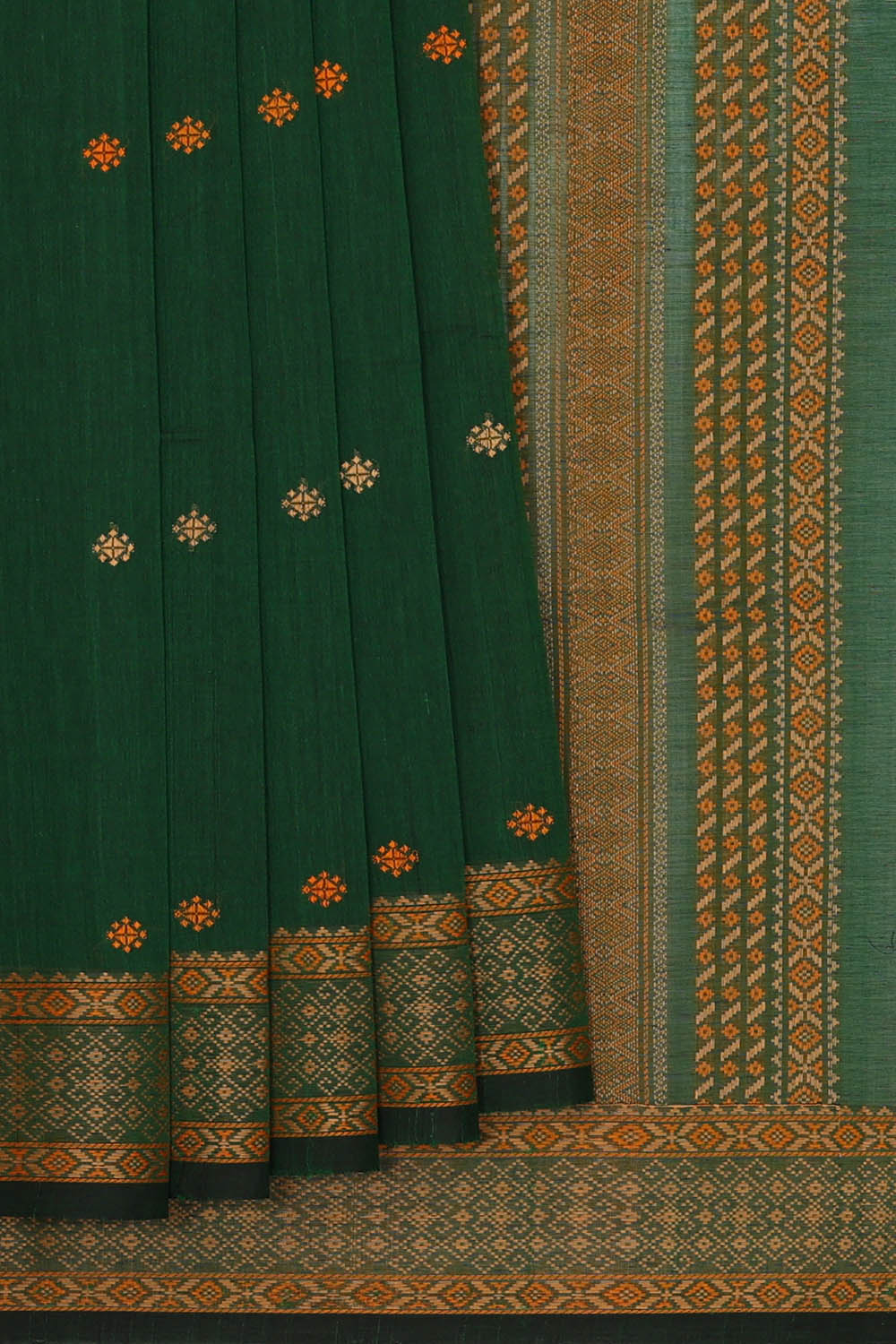 Image of South Cotton Olive Green Saree