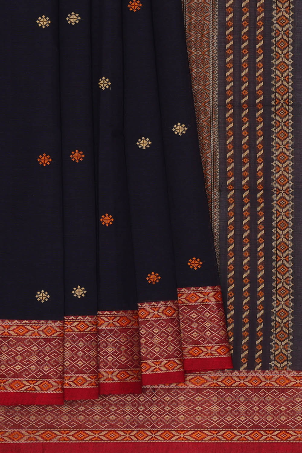 Image of South Cotton Navy Blue Saree