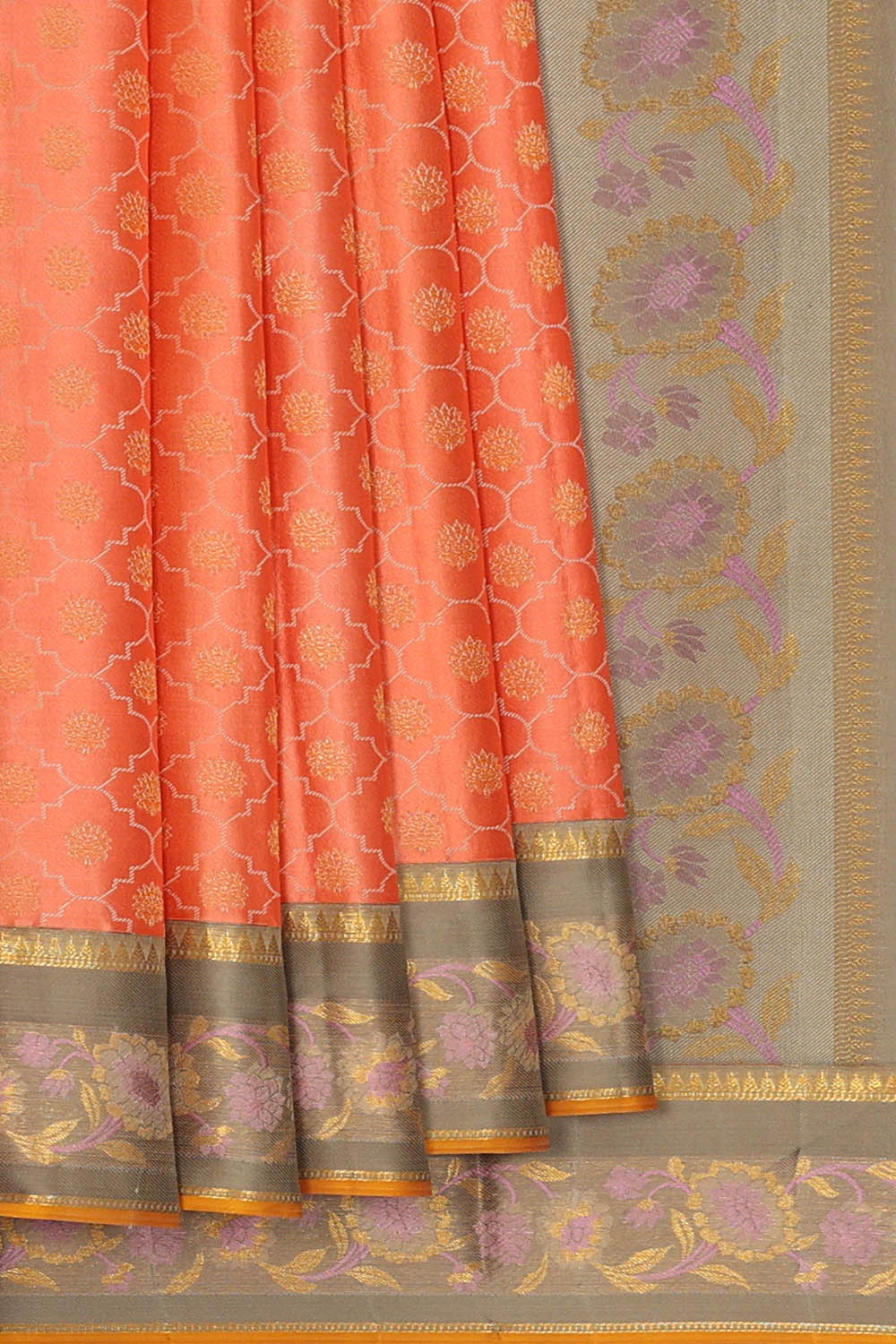 Image of Coral-Orange Arani Silk Saree