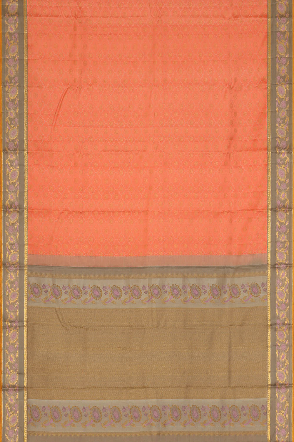 Image of Coral-Orange Arani Silk Saree