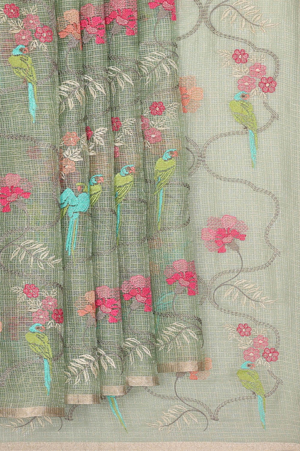 Image of Grey Embroidery Kota Saree
