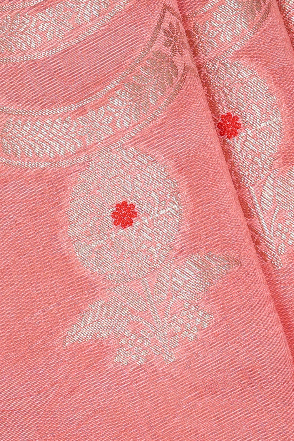 Image of Coral-Pink Tussar Silk Saree