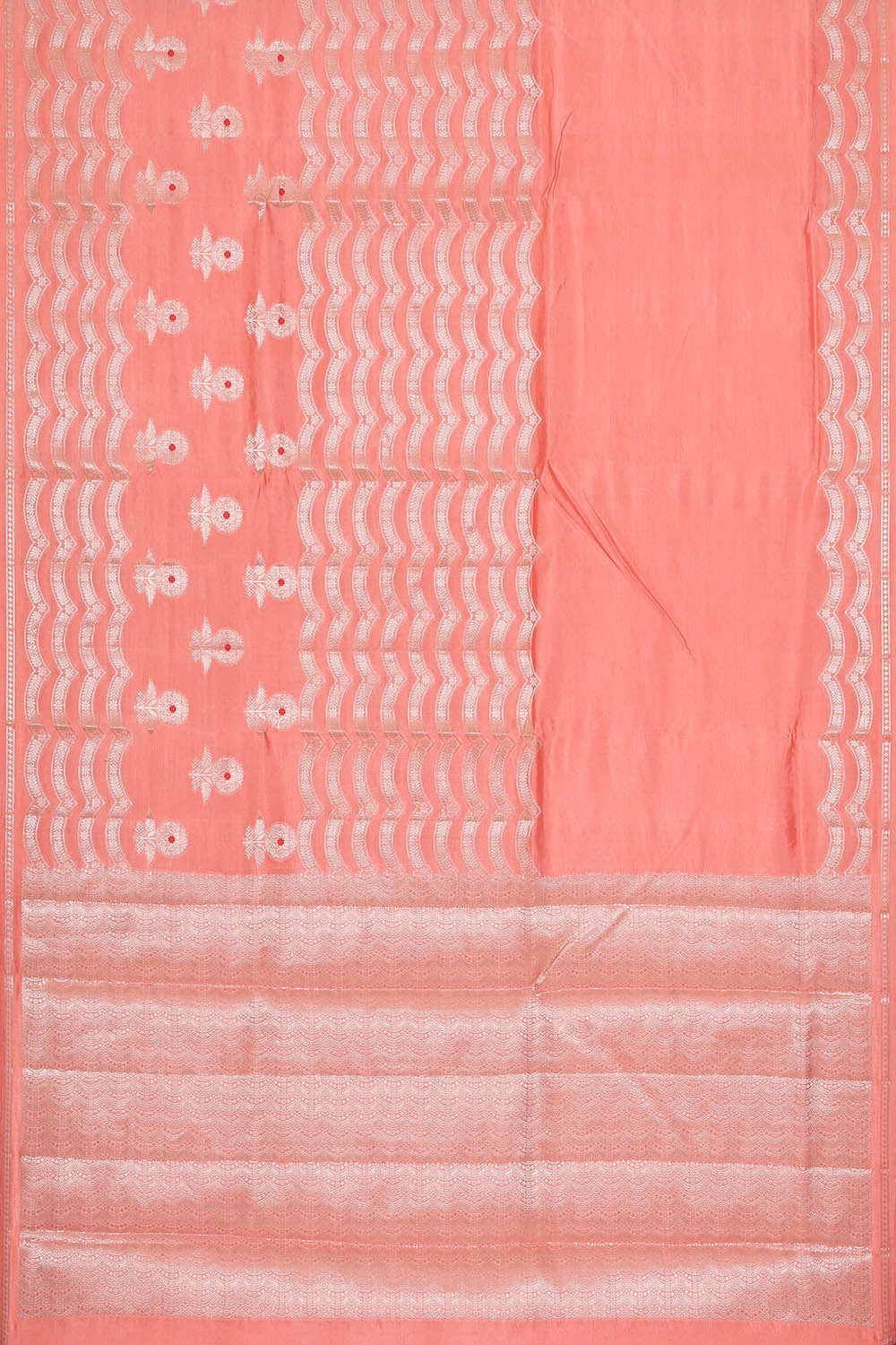 Image of Coral-Pink Tussar Silk Saree