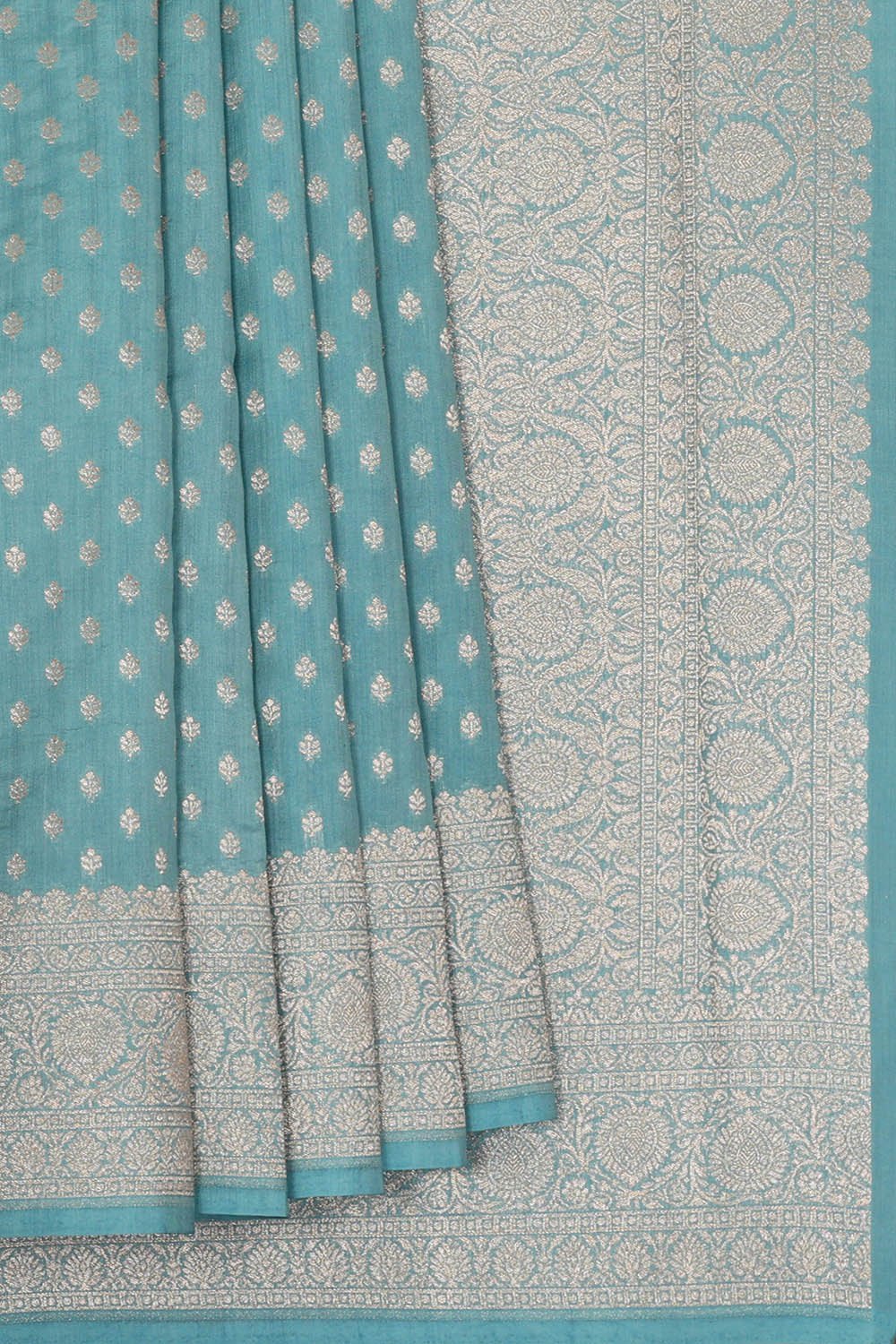 Image of Teal-Blue Tussar Silk Saree