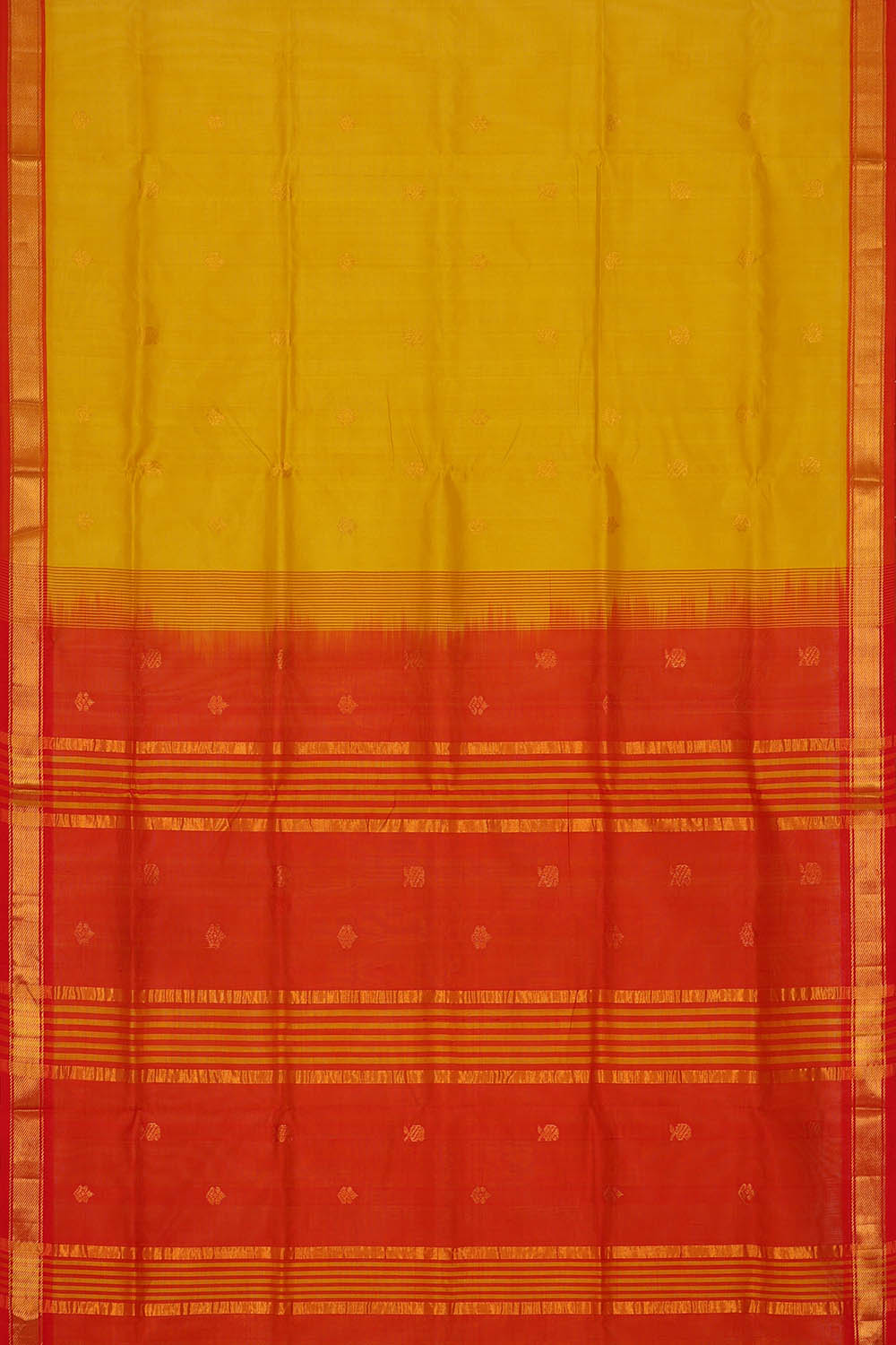 Image of Venkatagiri Cotton Silk Mustard Yellow Saree