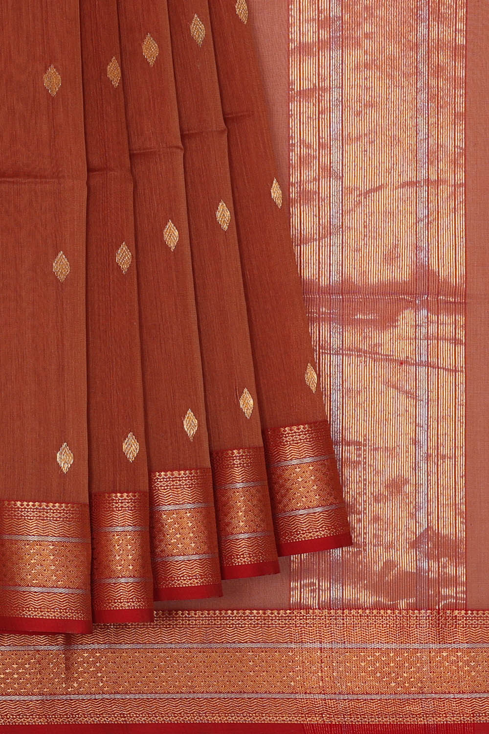 Image of Maheshwari Cotton Silk Brown Saree