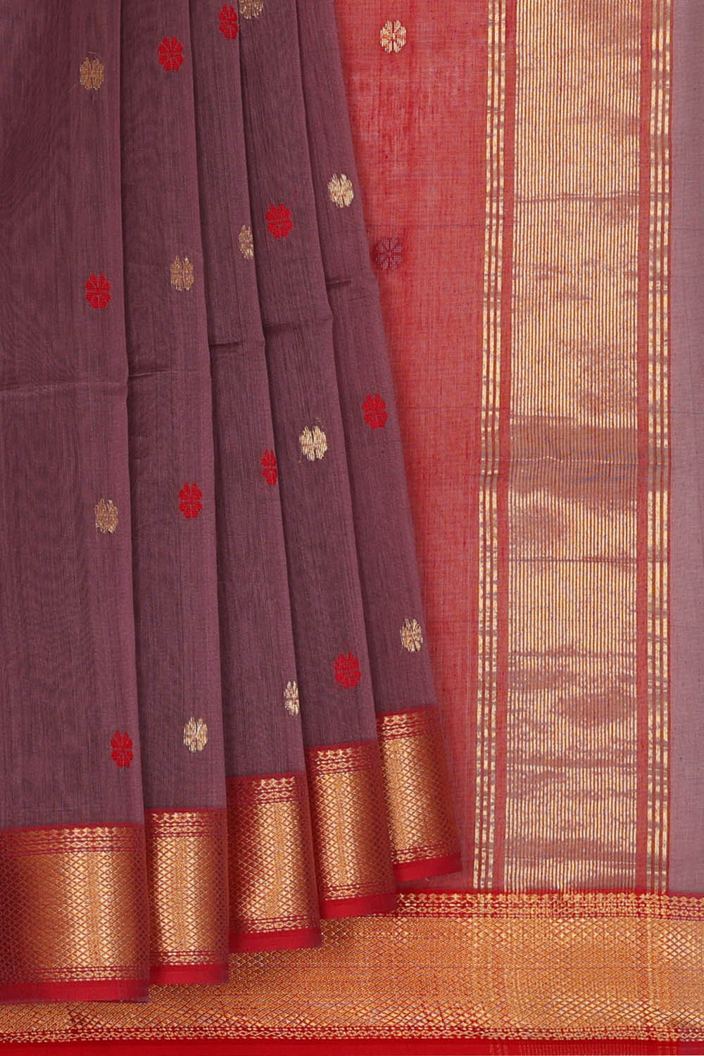 Image of Maheshwari Cotton Silk Muted Violet Saree