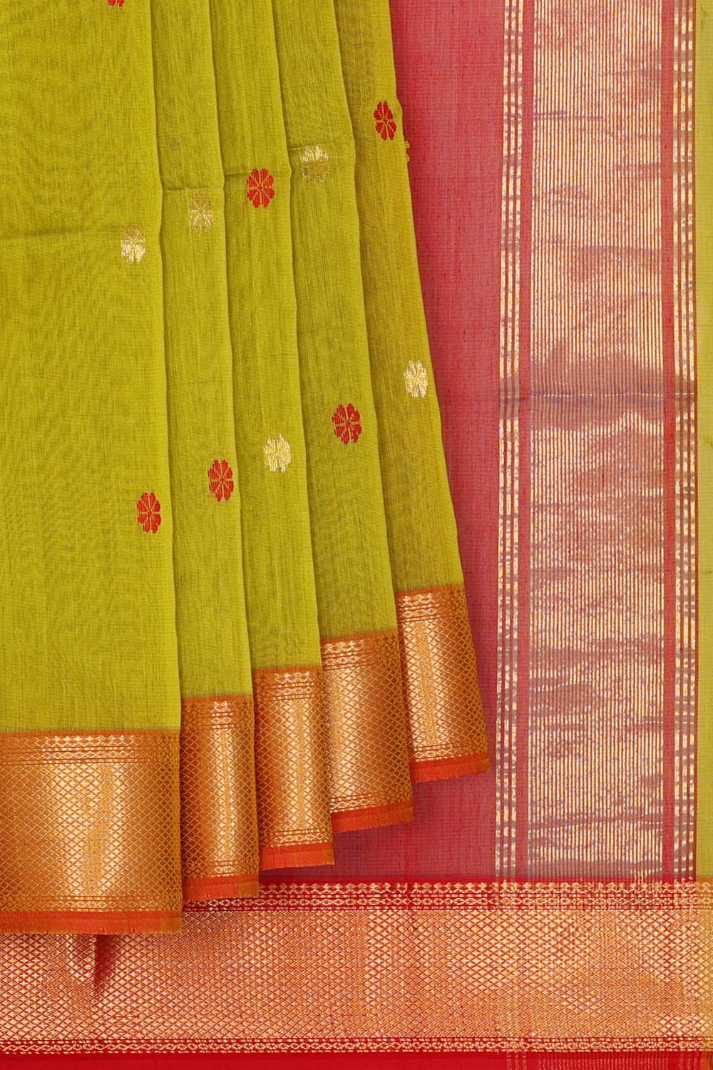 Image of Maheshwari Cotton Silk Green Saree