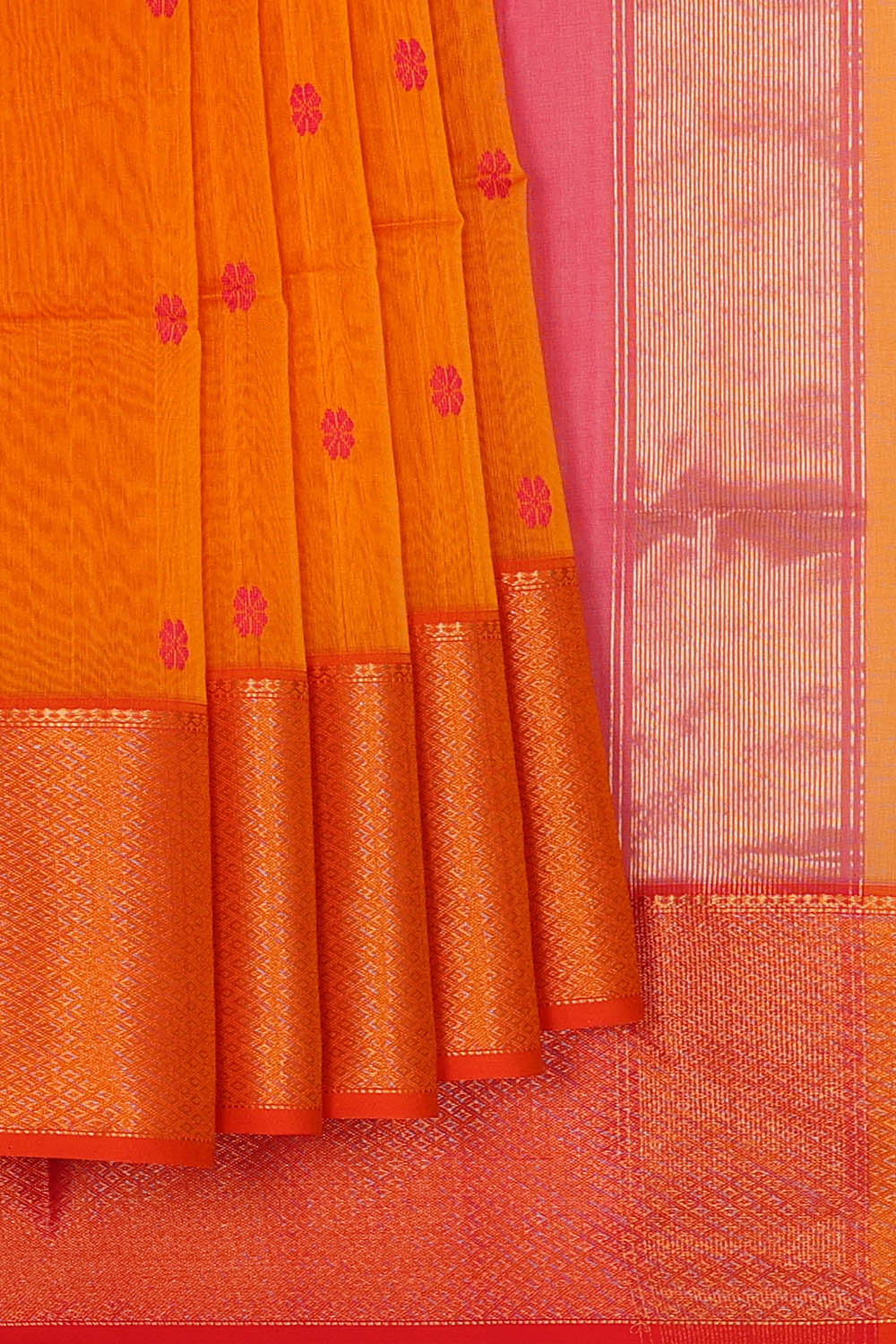 Image of Maheshwari Cotton Silk Orange Saree