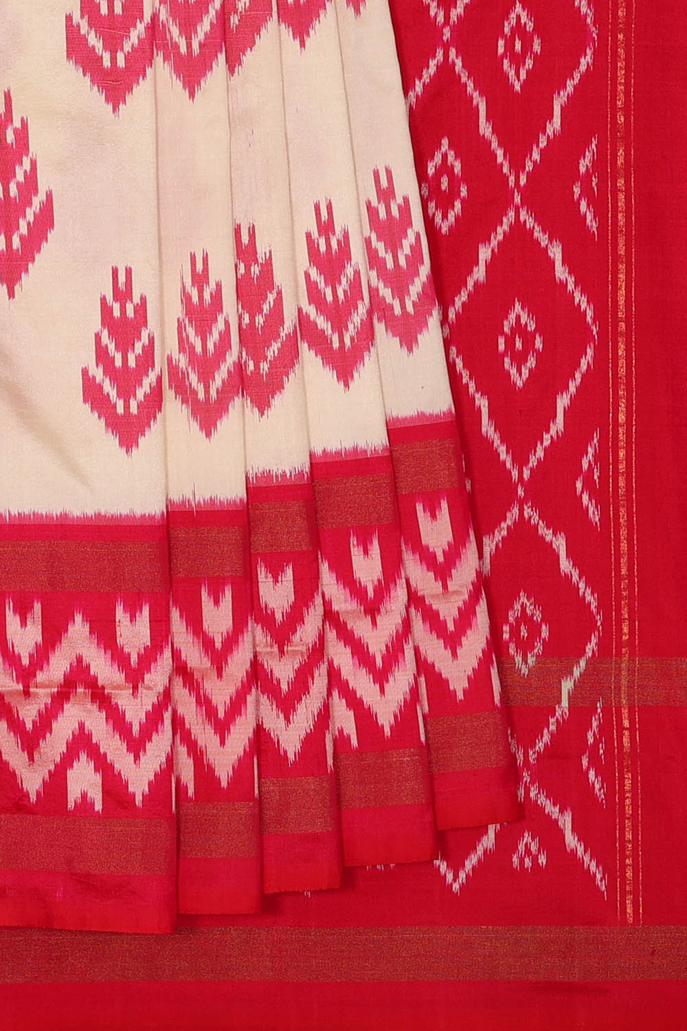 Image of Pastel-Pink Pochampally Ikat Silk Saree