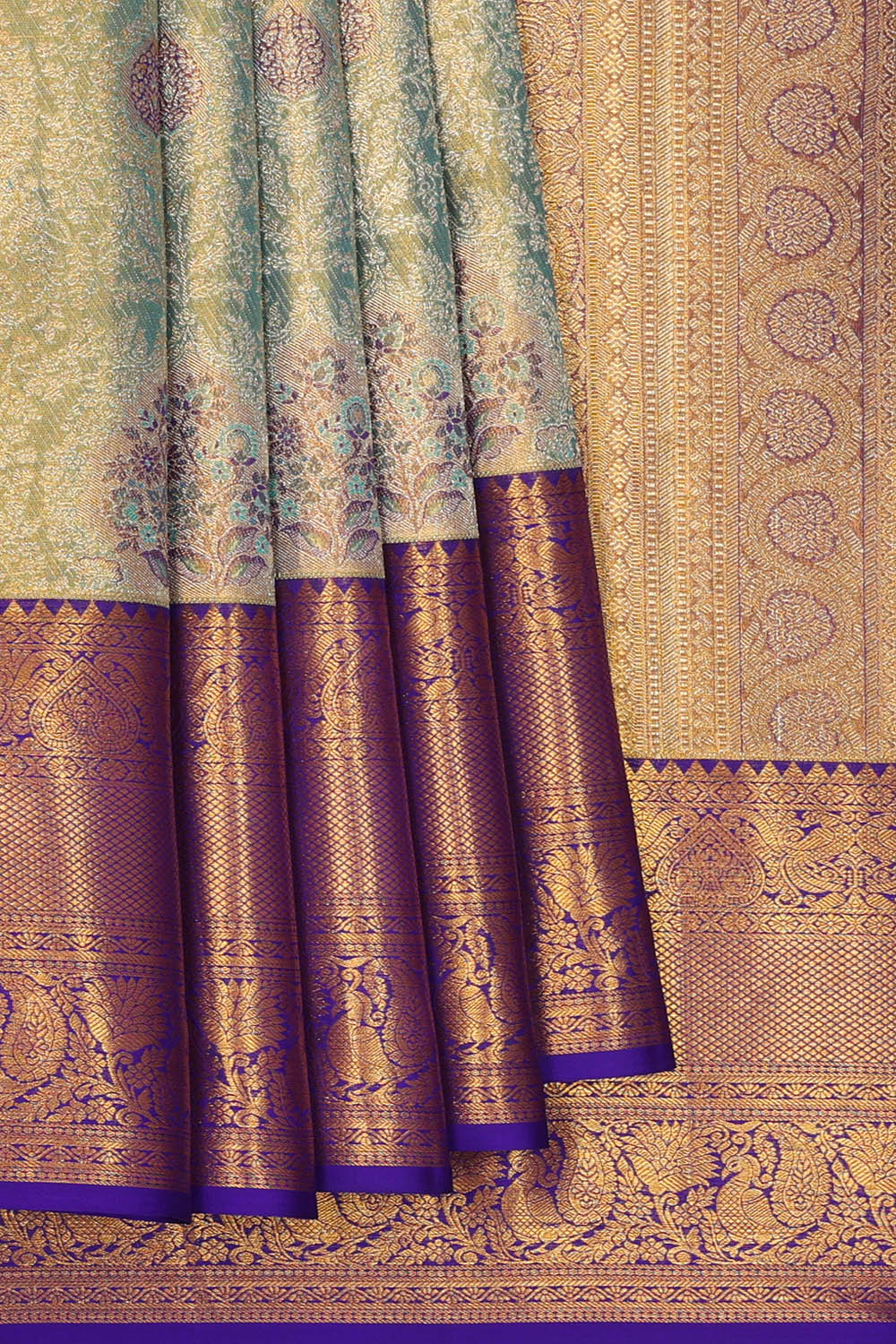 Image of Green Kanchipattu Tissue Brocade Saree
