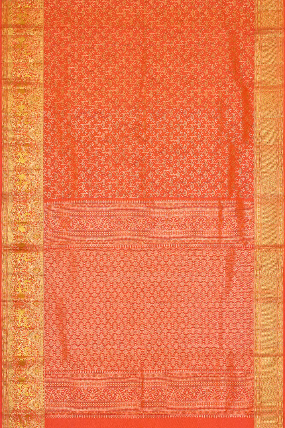Image of Coral-Orange Kanchipattu Brocade Saree