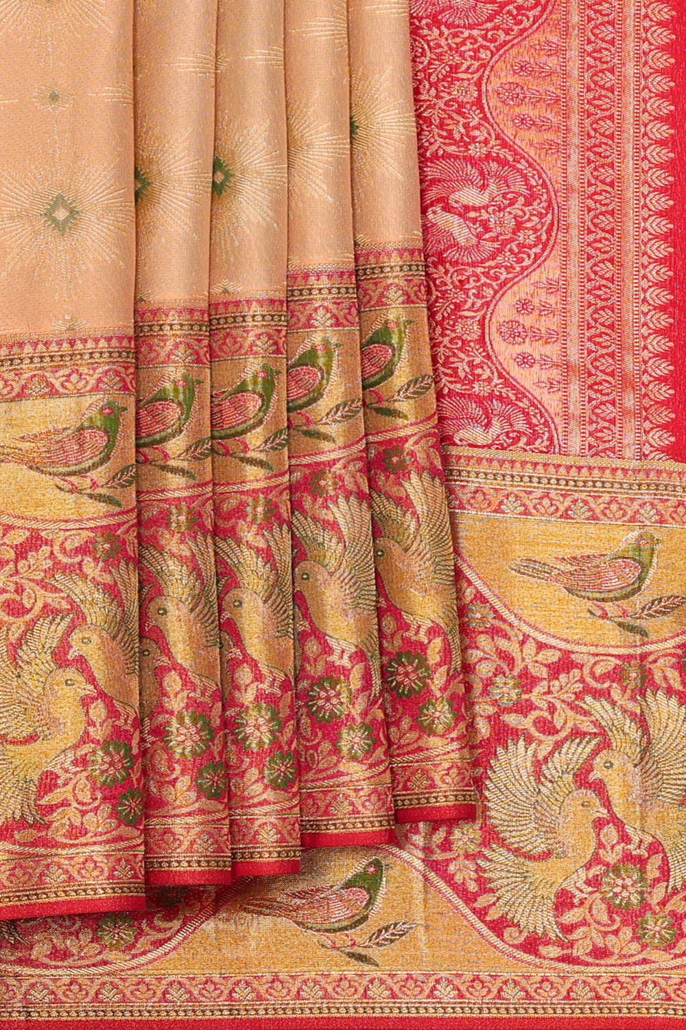 Image of Peach-Gold Kanchipattu Brocade Saree
