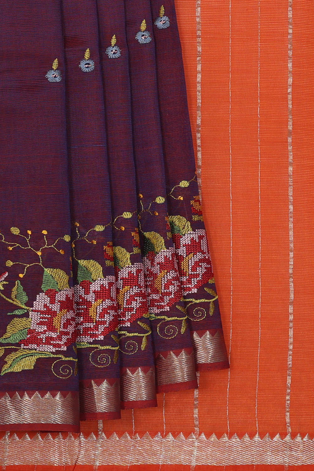 Image of Purple Mangalgiri Silk Saree