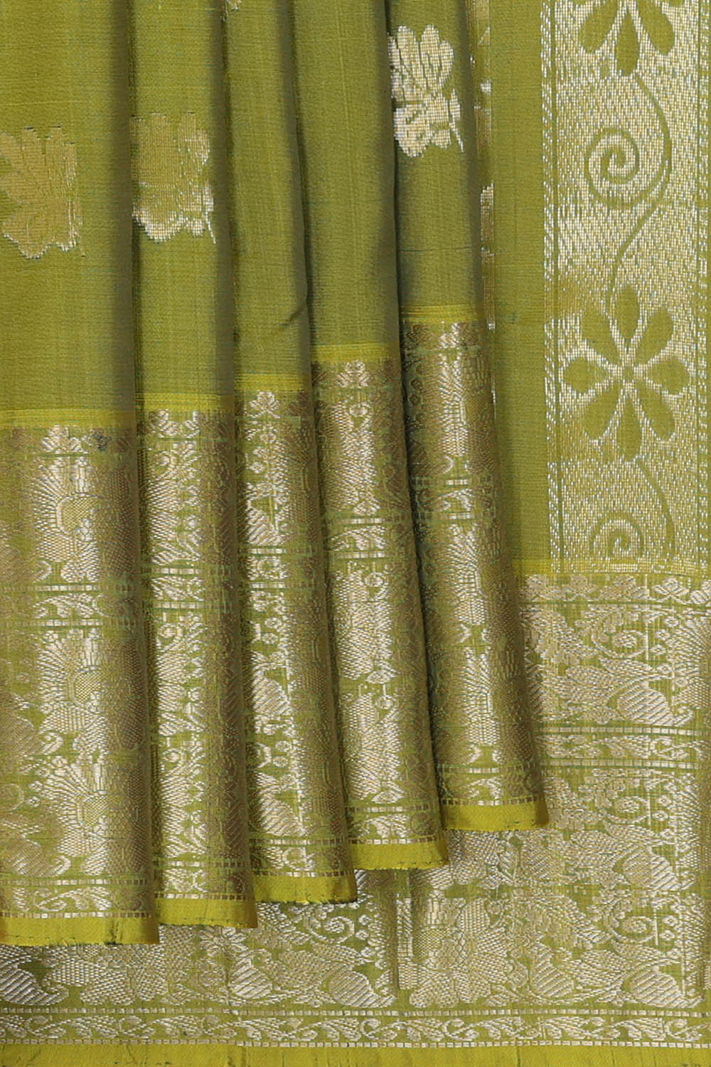 Image of Moss-Green Mangalagiri Silk Saree