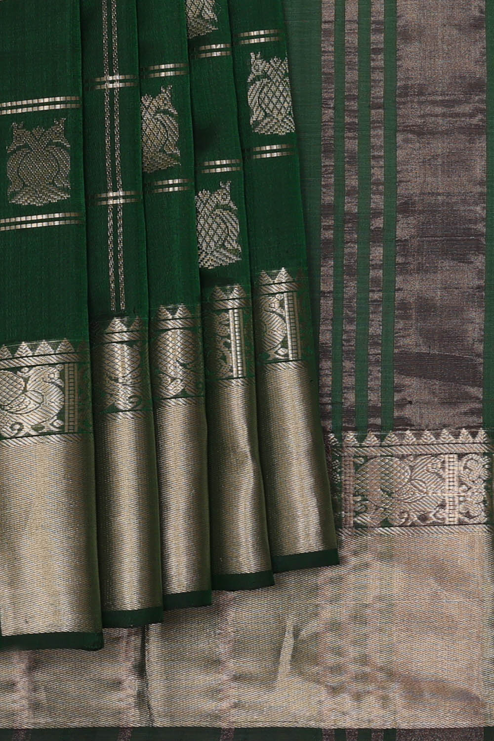 Image of Bottle-Green Mangalagiri Silk Saree