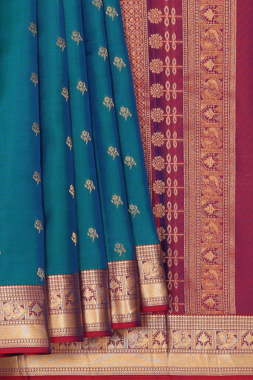 Image of Teal Blue-Green South Silk Saree