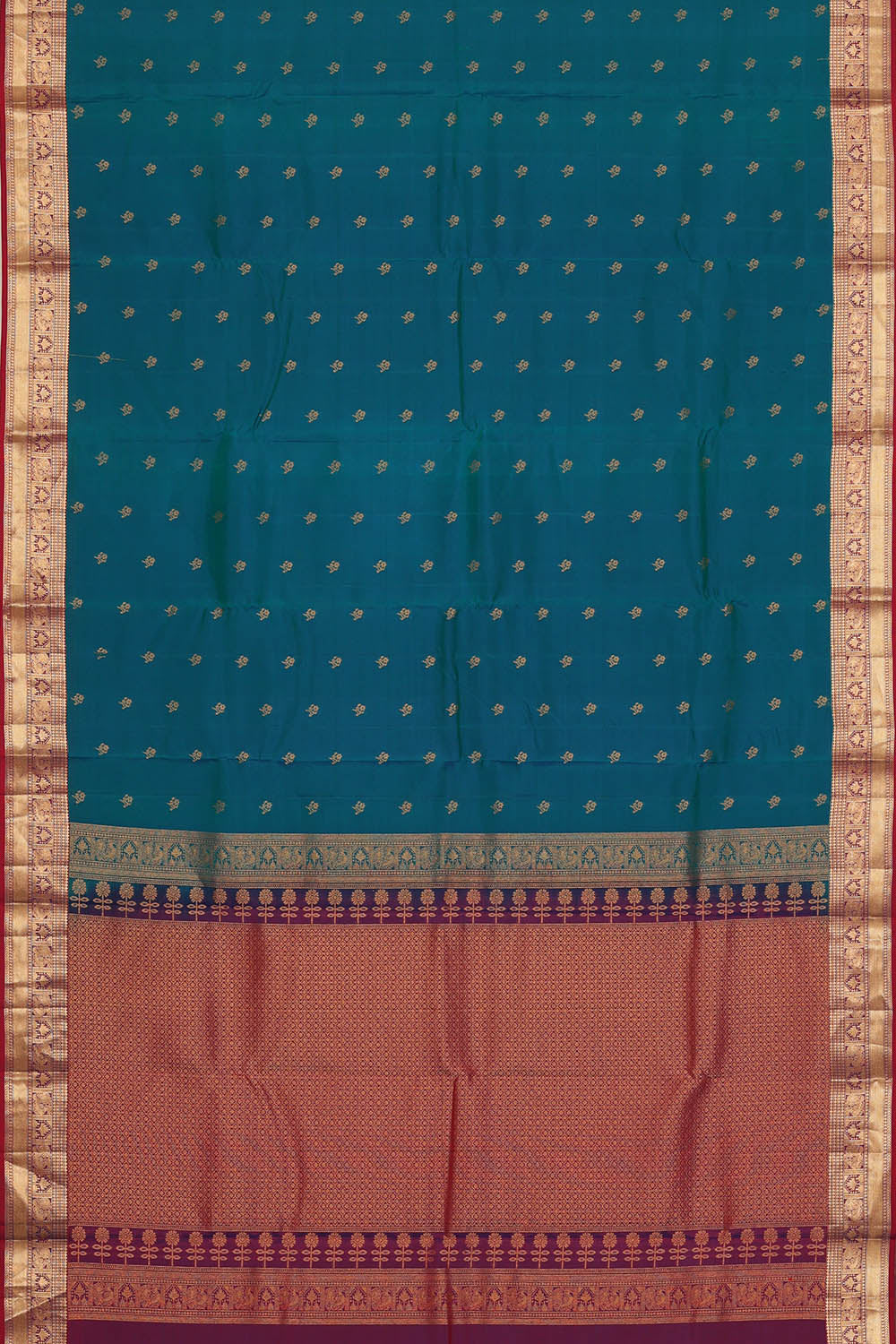 Image of Teal Blue-Green South Silk Saree