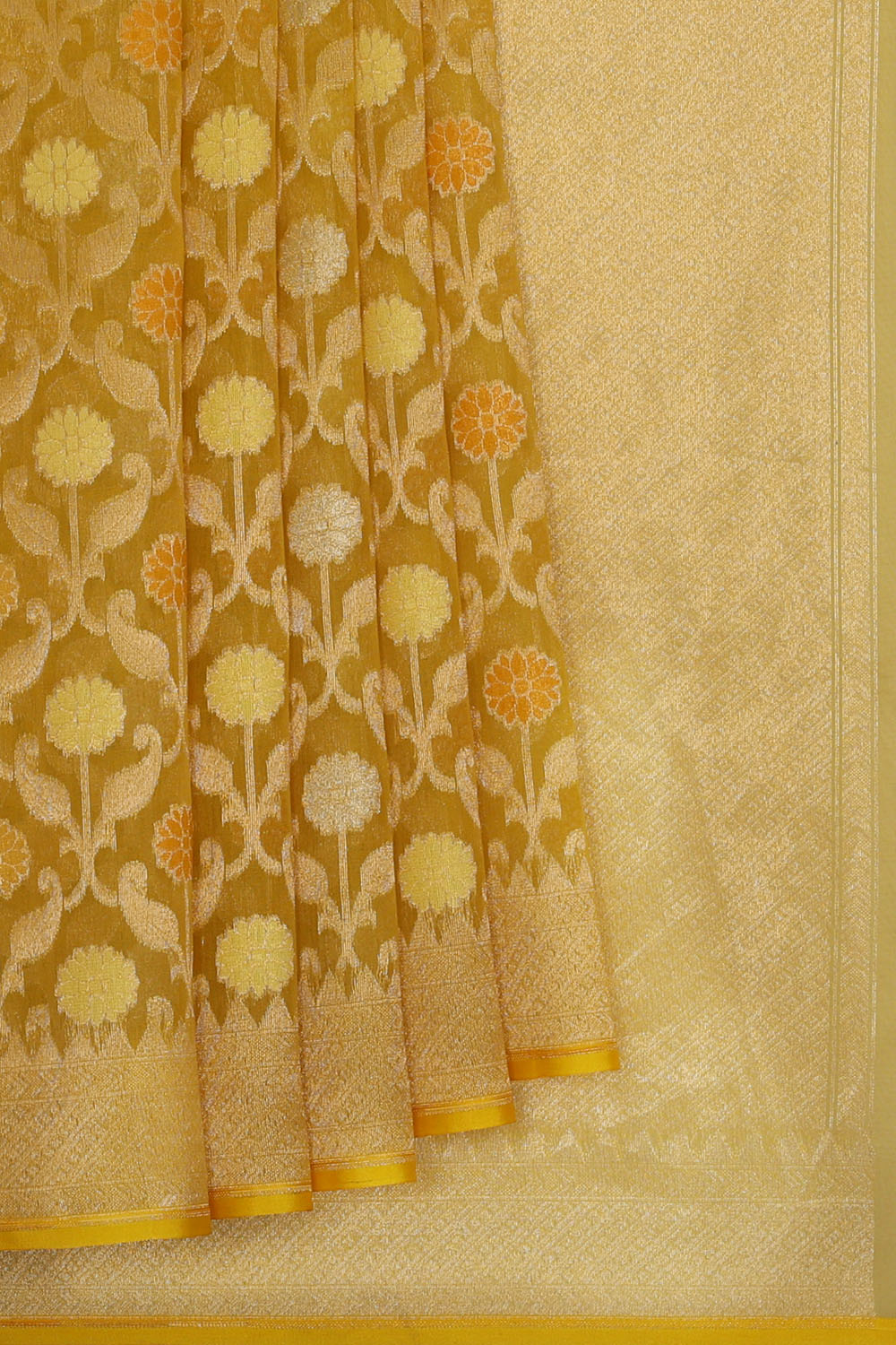 Image of Pale-Yellow Banarasi Silk Cotton Saree