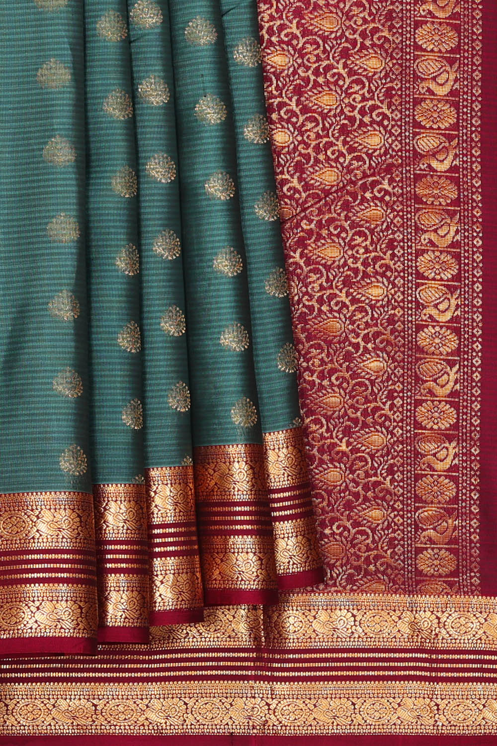 Image of Teal-Blue South Silk Saree