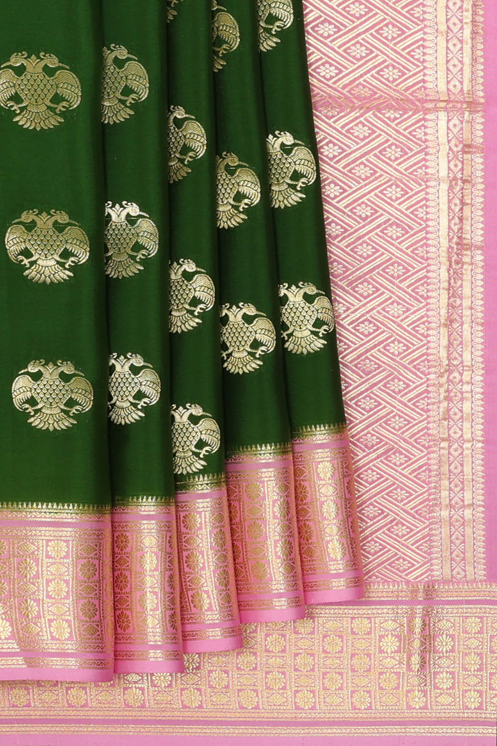 Image of Bottle-Green Crepe Silk Saree