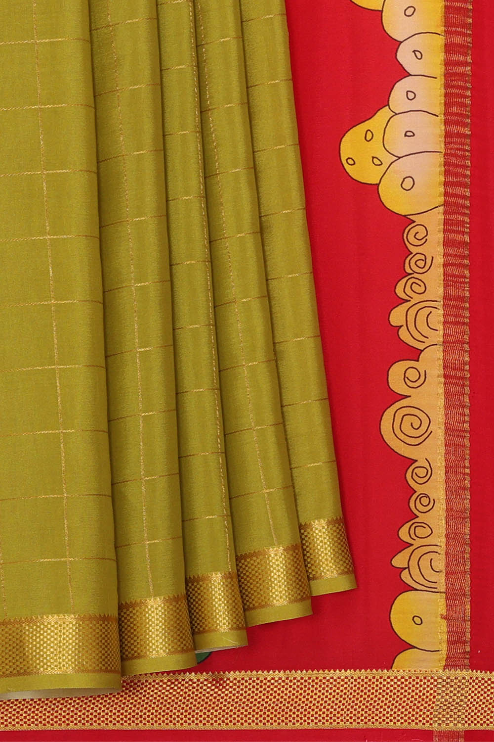 Image of Moss-Green Crepe Silk Saree