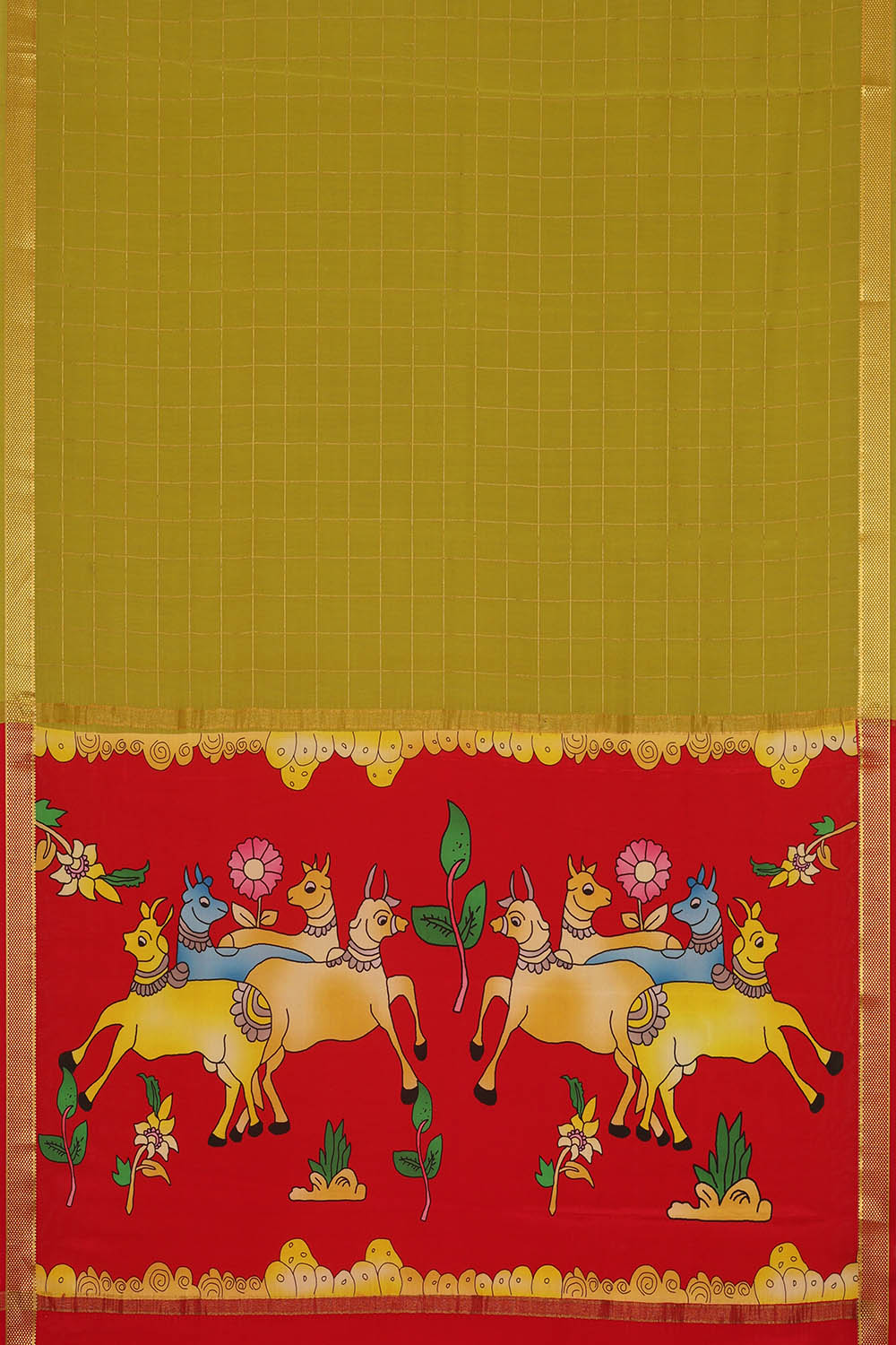 Image of Moss-Green Crepe Silk Saree