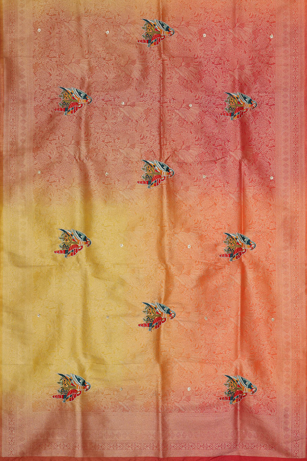 Image of Yellow Silk Embroidery Saree