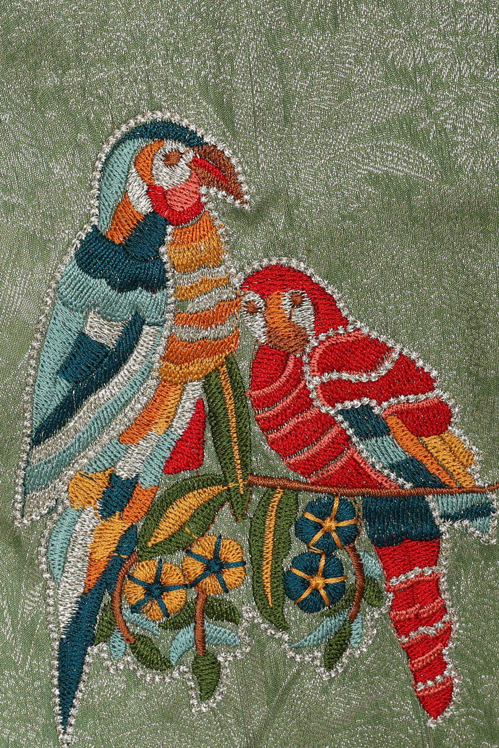 Image of Green Silk Embroidery Saree