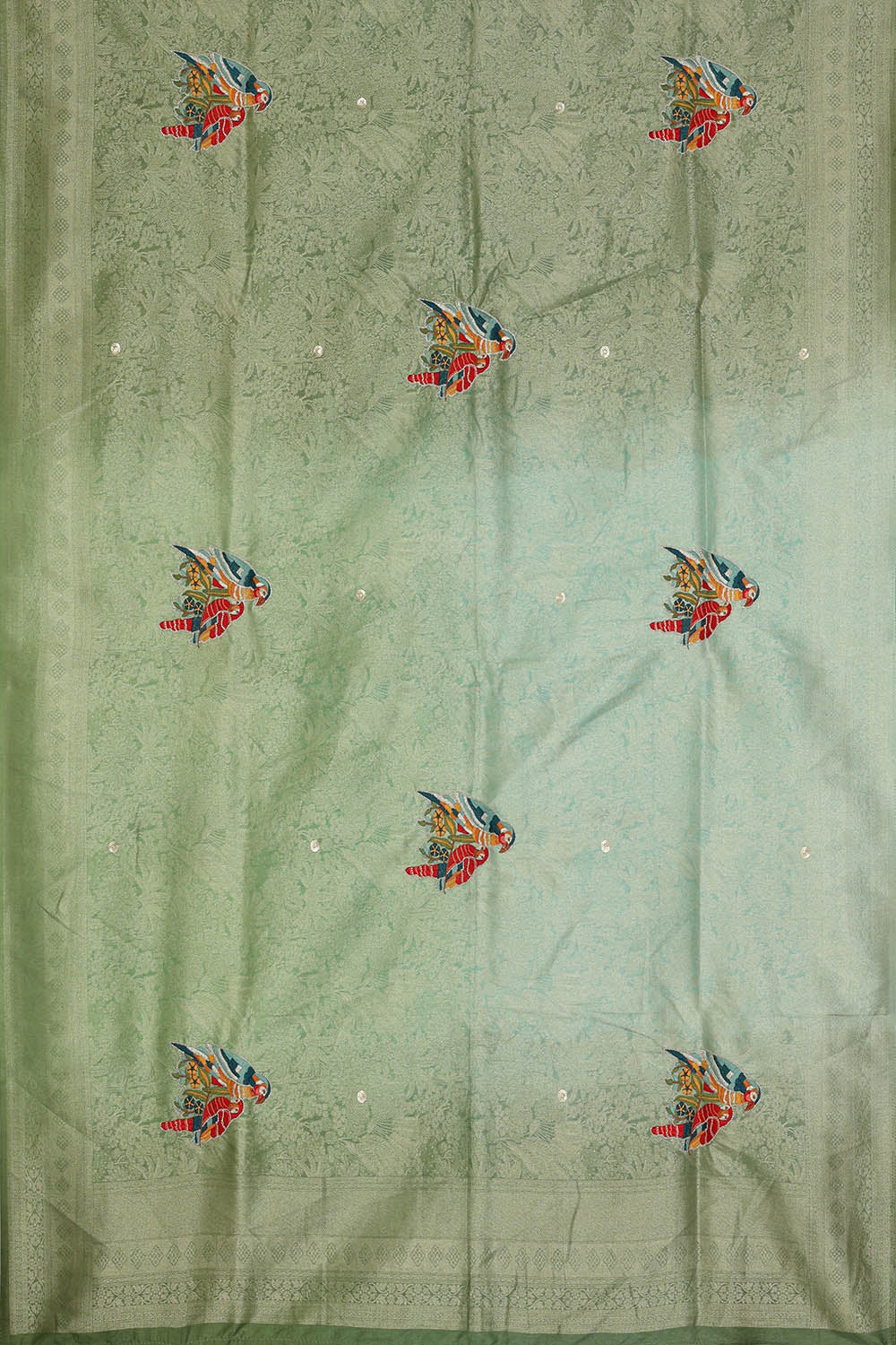 Image of Green Silk Embroidery Saree
