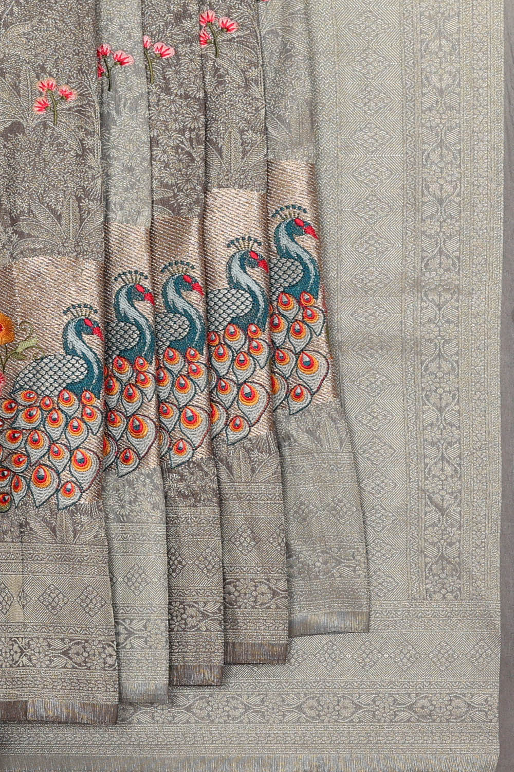 Image of Grey Silk Embroidery Saree