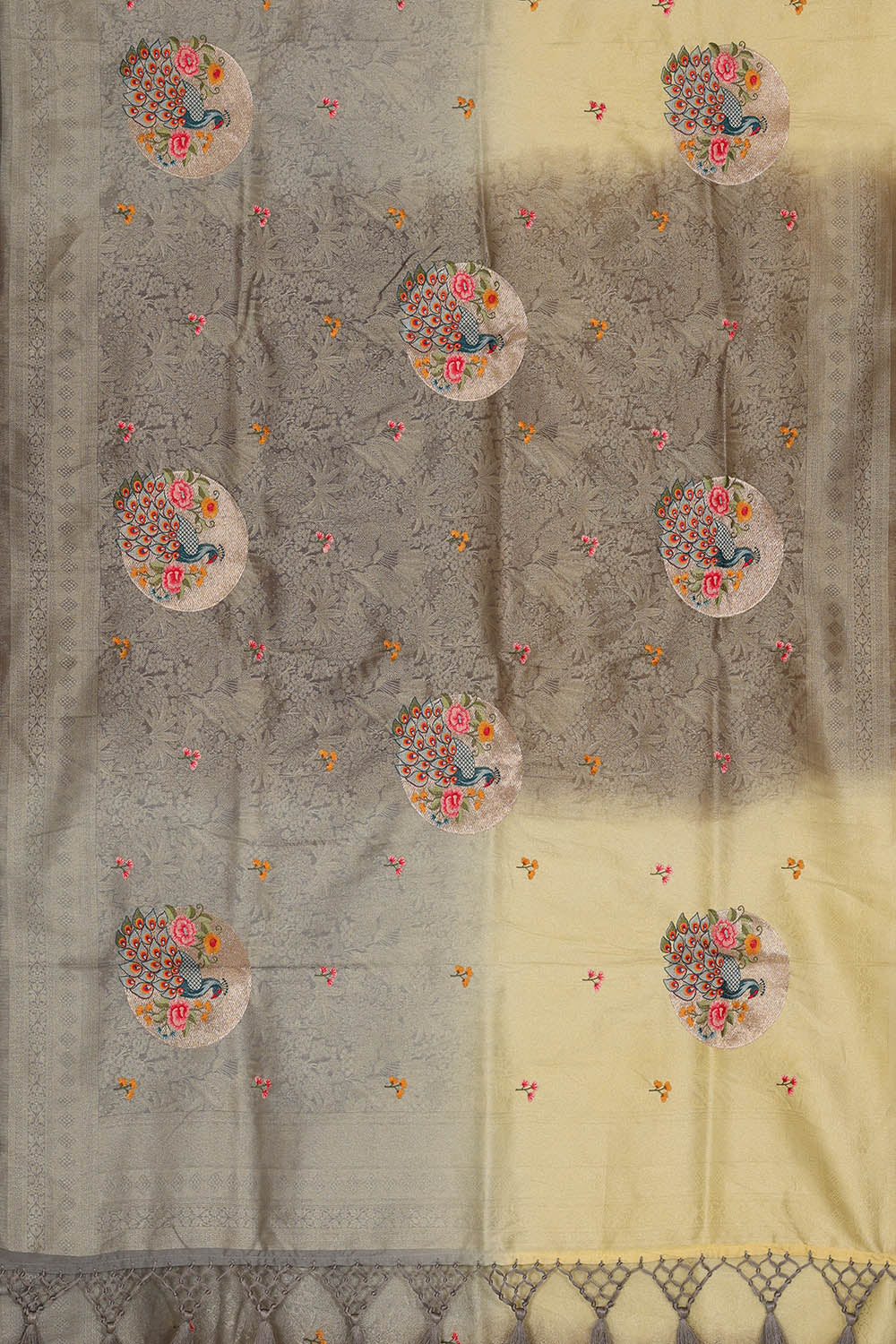 Image of Grey Silk Embroidery Saree