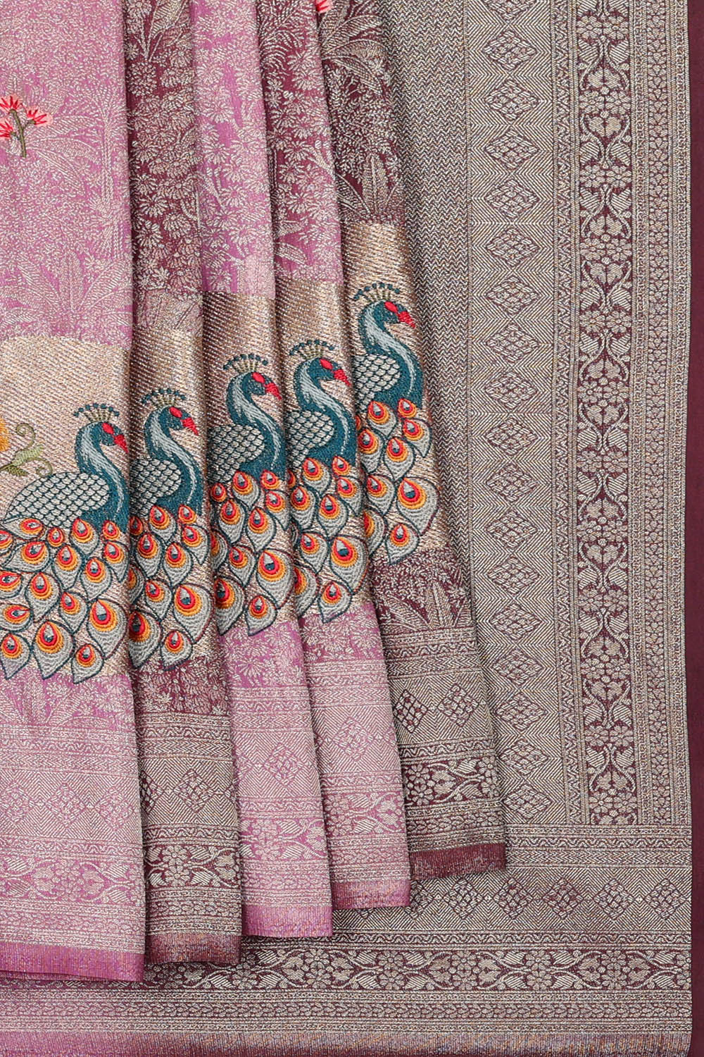 Image of Purple Silk Embroidery Saree